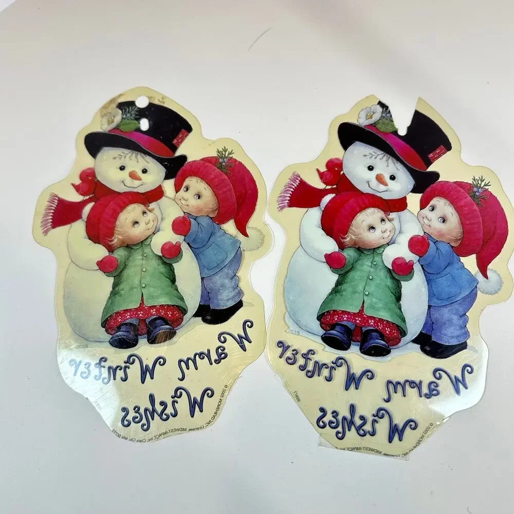 Lot of 2 Vintage Christmas Window Clings 2002 Ruth Morehead Warm Winter Wishes